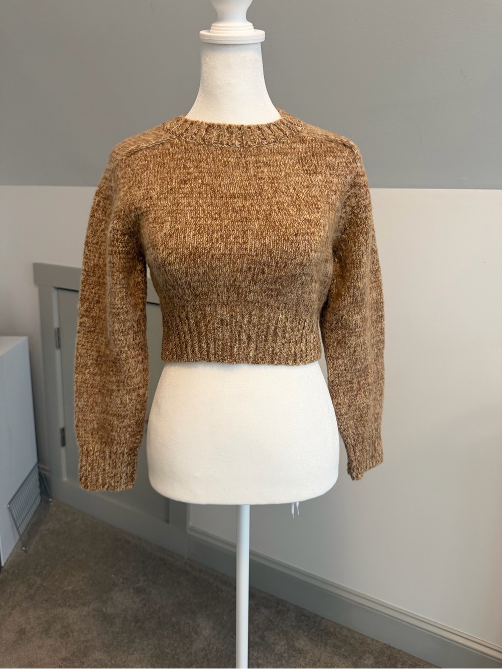 LOEWE Brown Chunky Wool Knit Cropped Sweater Anagram Size M (Runs Small)
